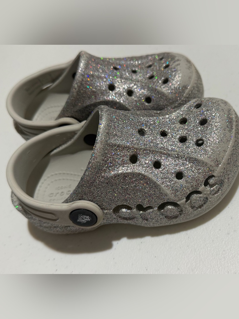 Crocs Glitter Clog Shoes - Silver size C8